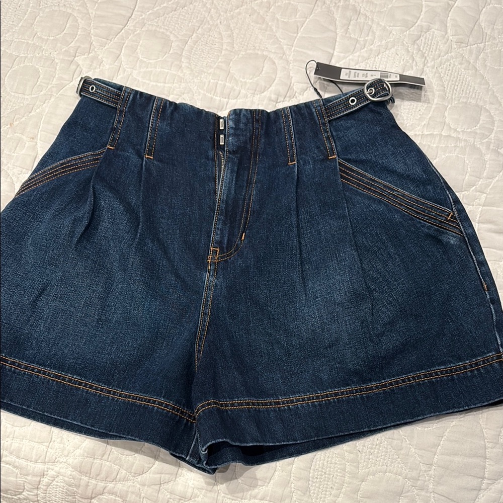 Veronica Beard Blue Jean Shorts High-Waisted Relaxed Fit